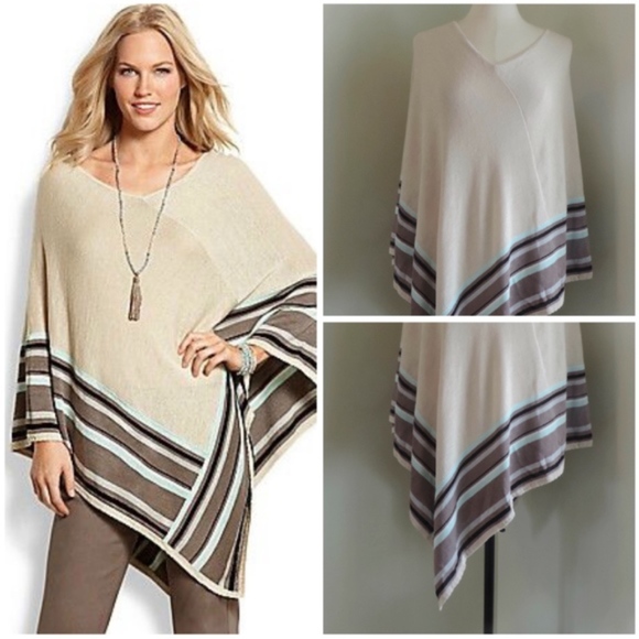 Tommy Bahama Sweaters - TOMMY BAHAMA ~ One Size Linen STRIPE Poncho Blue